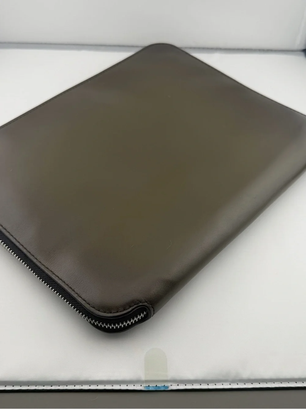 MICHAEL KORS Olive Green Leather 13” Laptop Sleeve with Front Zip